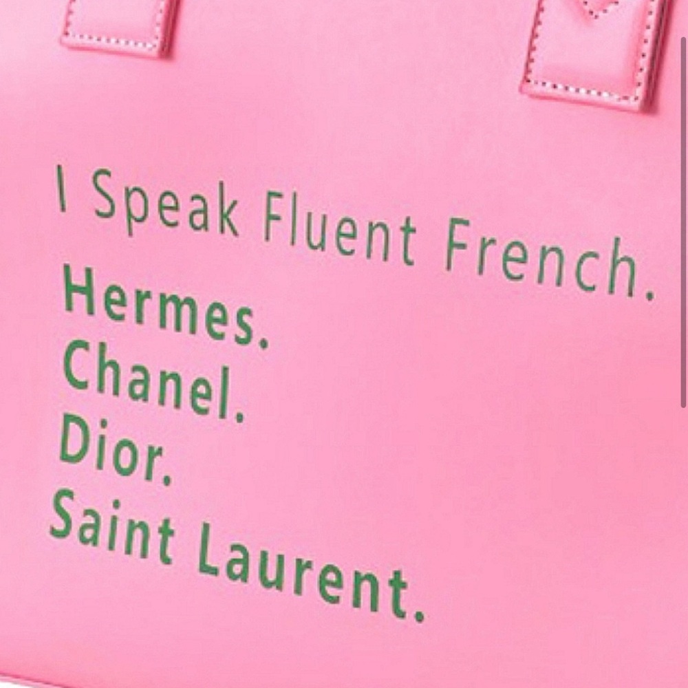“I Speak Fluent French.” Pink & Green Tote Bag-New - Picture 3 of 3